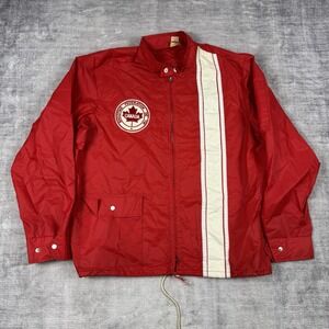Shooting Federation Canada Jacket Mens Large Red Striped Windbreaker 70s Boxy